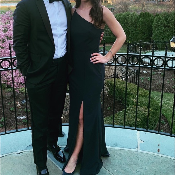 One shoulder navy AMSALE dress size 4 - Picture 1 of 3